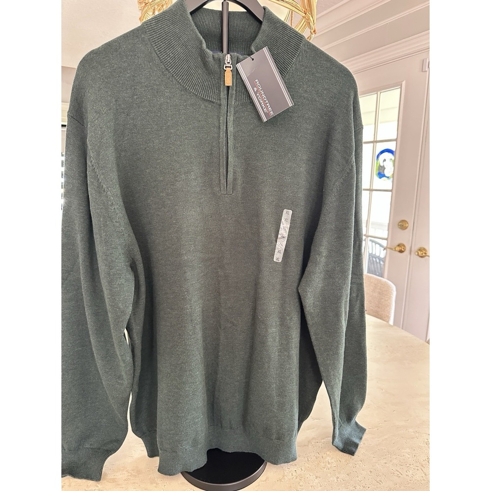 Roundtree & Yorke NWT Sweater Size XL Men's Dark Green Long Sleeves Quarter Zip